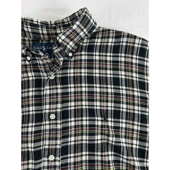 Ralph Lauren Black Long Sleeve Flannel Shirt Black White Plaid Mens Large - Picture 4 of 13
